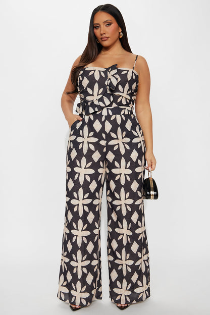 Francesca Linen Jumpsuit - Charcoal/combo