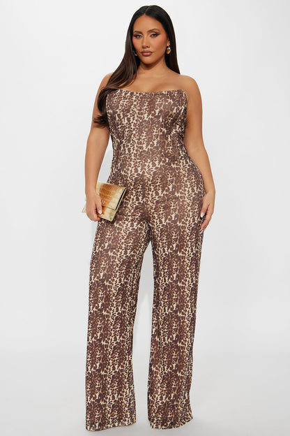 Leveling Up Leopard Print Corset Jumpsuit - Leopard
