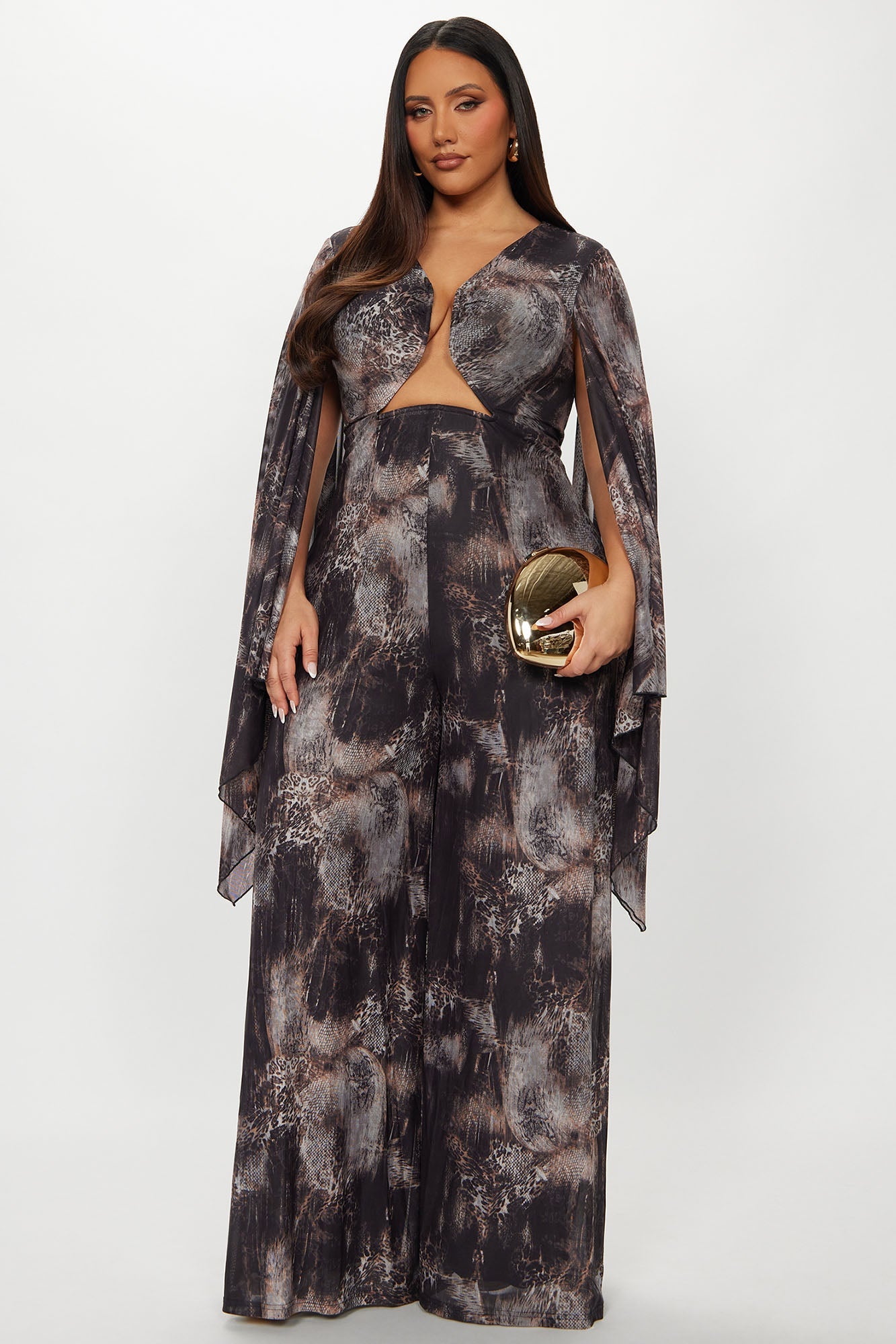 Noemi Animal Print Mesh Jumpsuit - Charcoal/combo