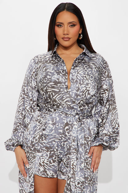 Going Places Satin Romper - Charcoal/combo