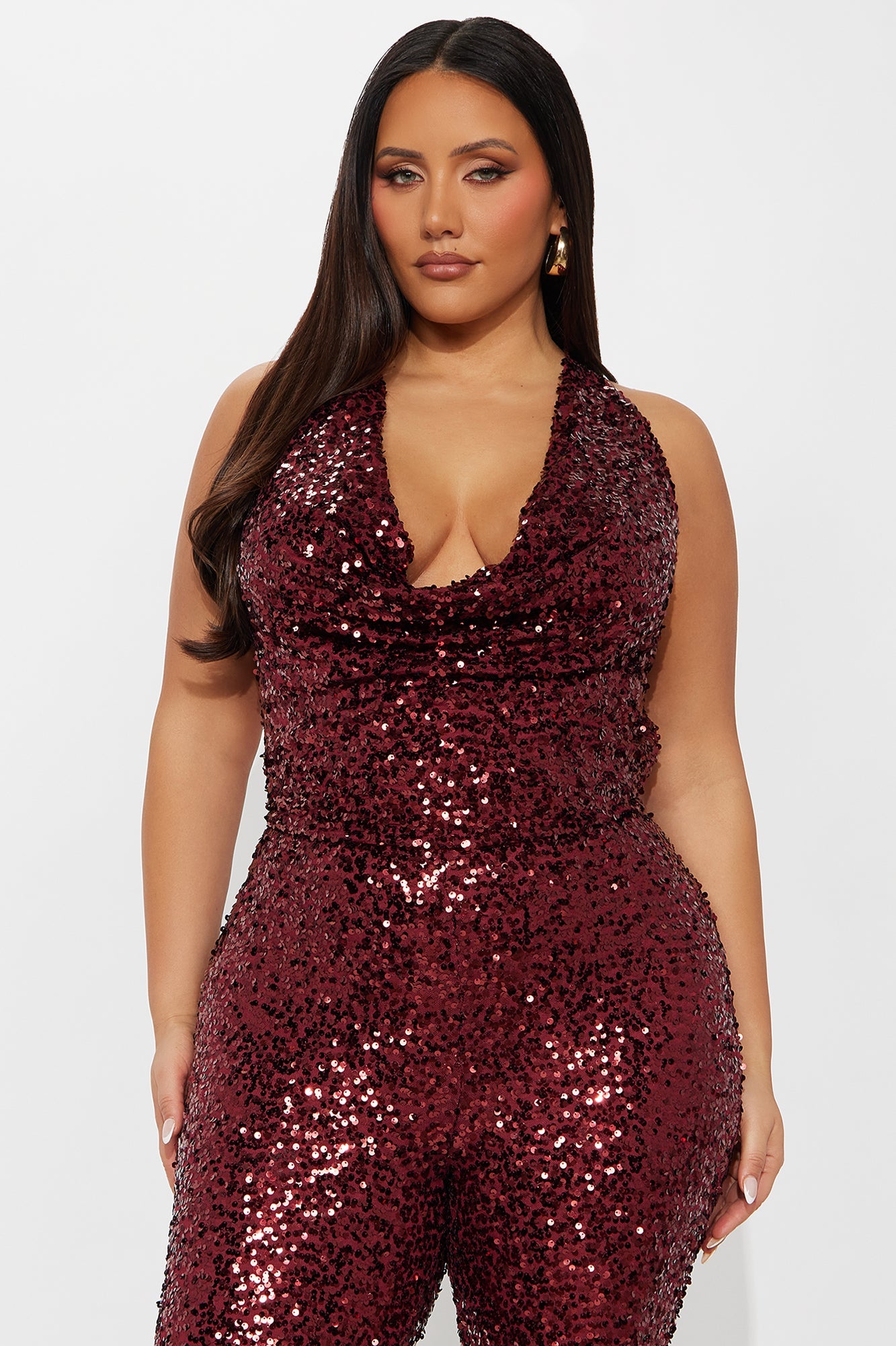 Meet Me On The Dance Floor Sequin Jumpsuit - Wine