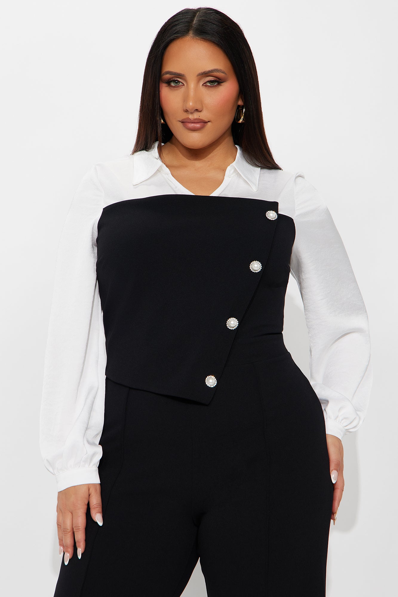 Alba Long Sleeve Jumpsuit - Black/White