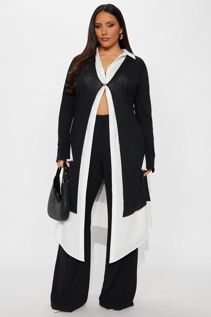 No Judgment Long Sleeve Collared Jumpsuit - Black/White