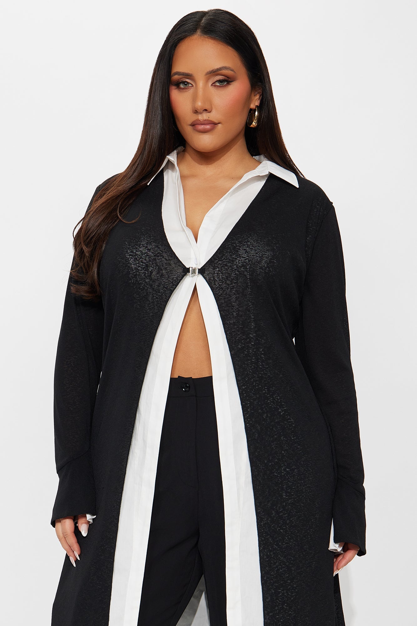 No Judgment Long Sleeve Collared Jumpsuit - Black/White