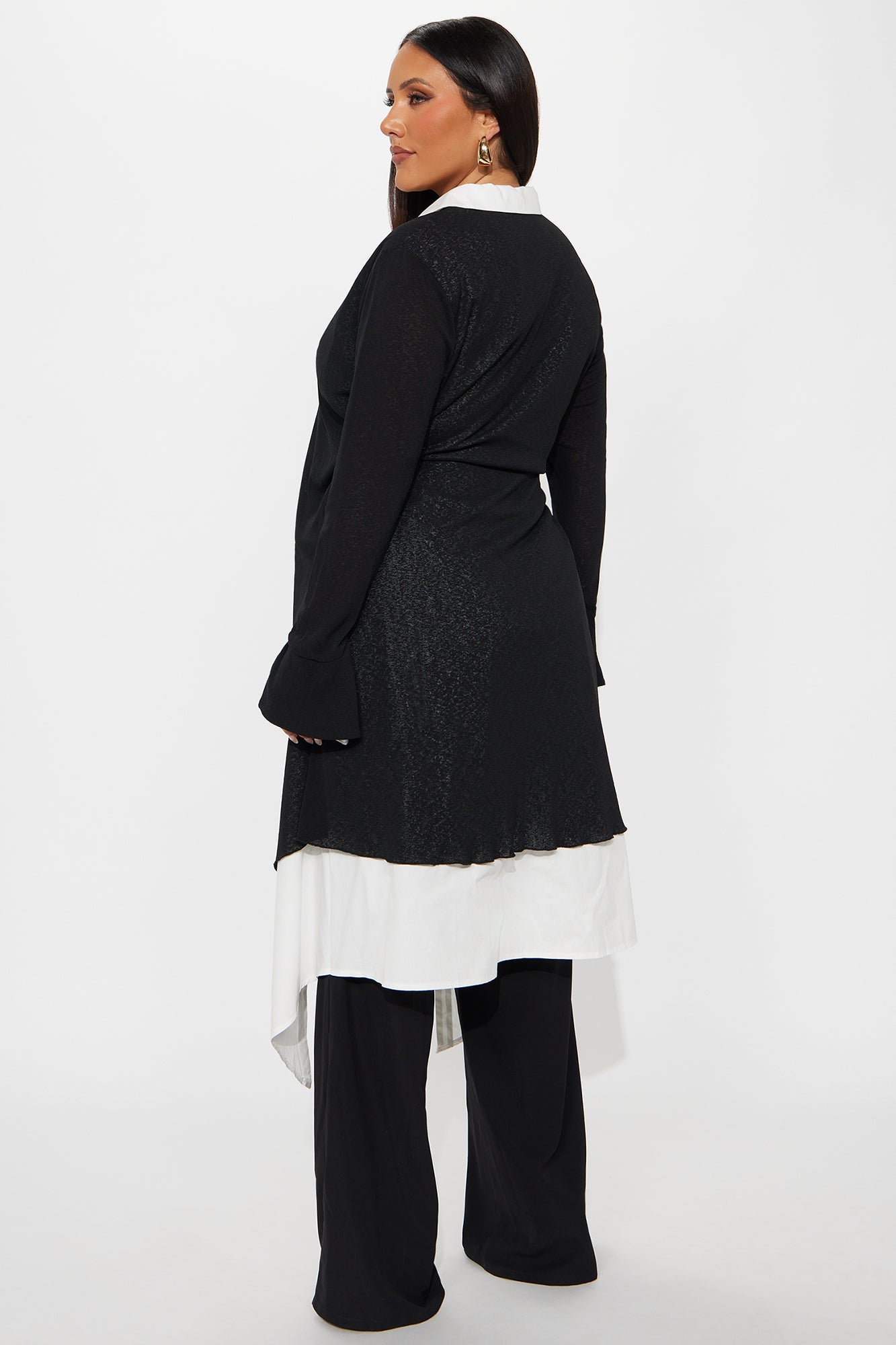 No Judgment Long Sleeve Collared Jumpsuit - Black/White