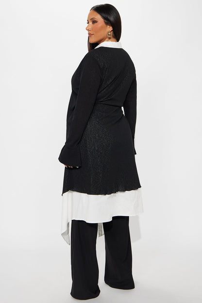 No Judgment Long Sleeve Collared Jumpsuit - Black/White