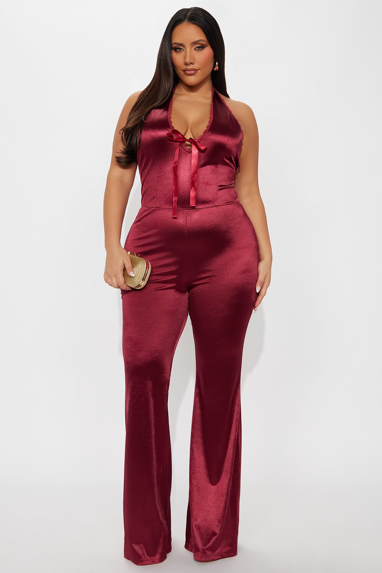 Seeking Some Fun Satin Jumpsuit - Wine
