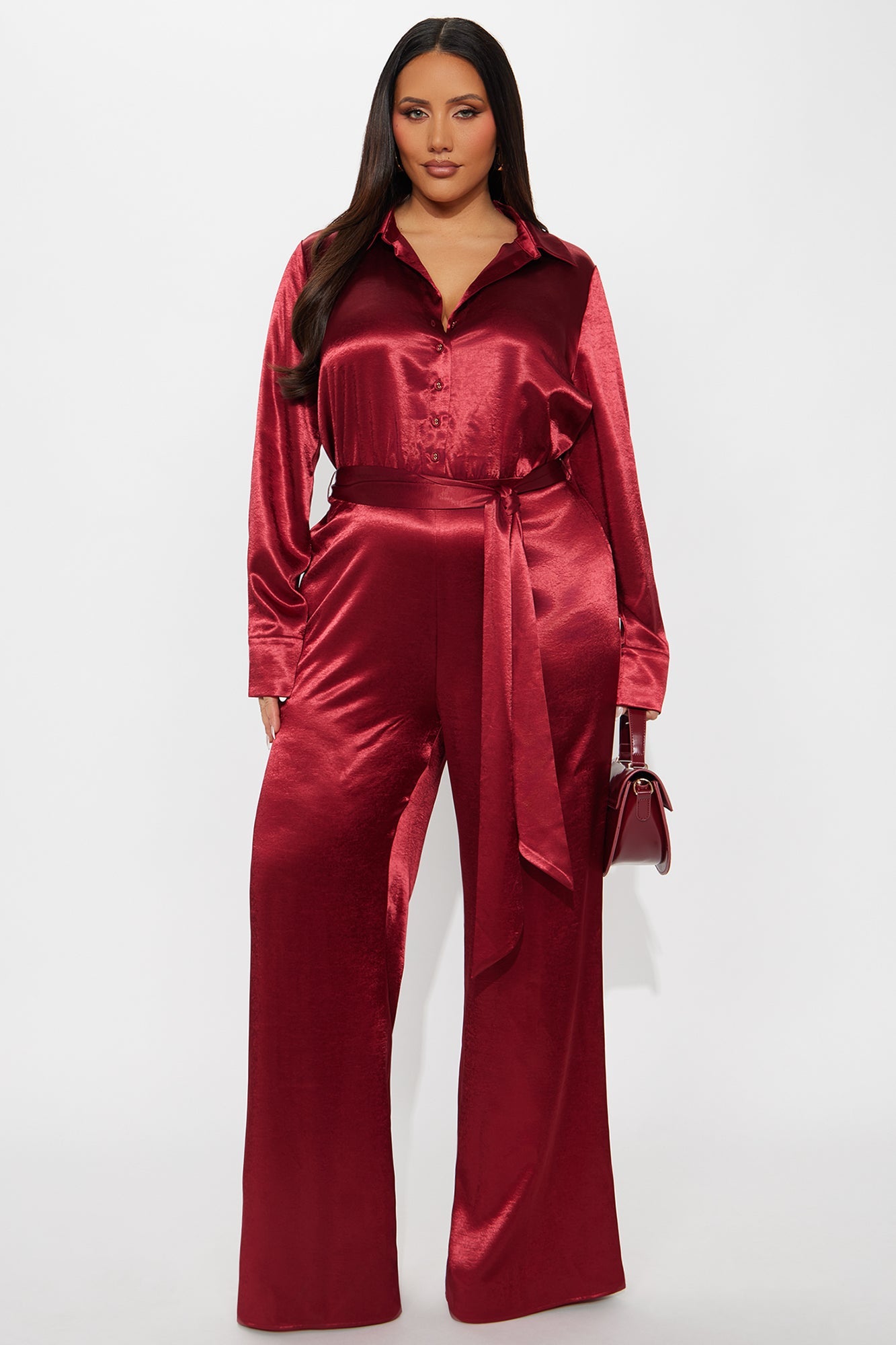Amelie Satin Wide Leg Jumpsuit - Red