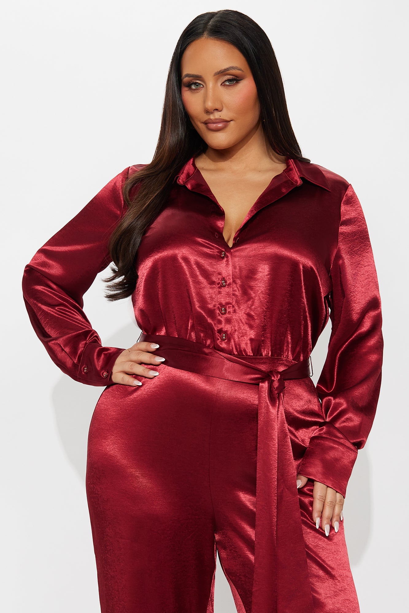 Amelie Satin Wide Leg Jumpsuit - Red