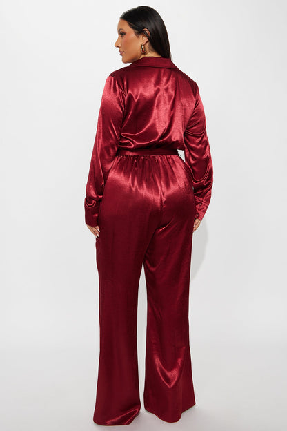 Amelie Satin Wide Leg Jumpsuit - Red
