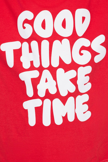 Mini Good Things Take Time Washed Oversized Tee - Red
