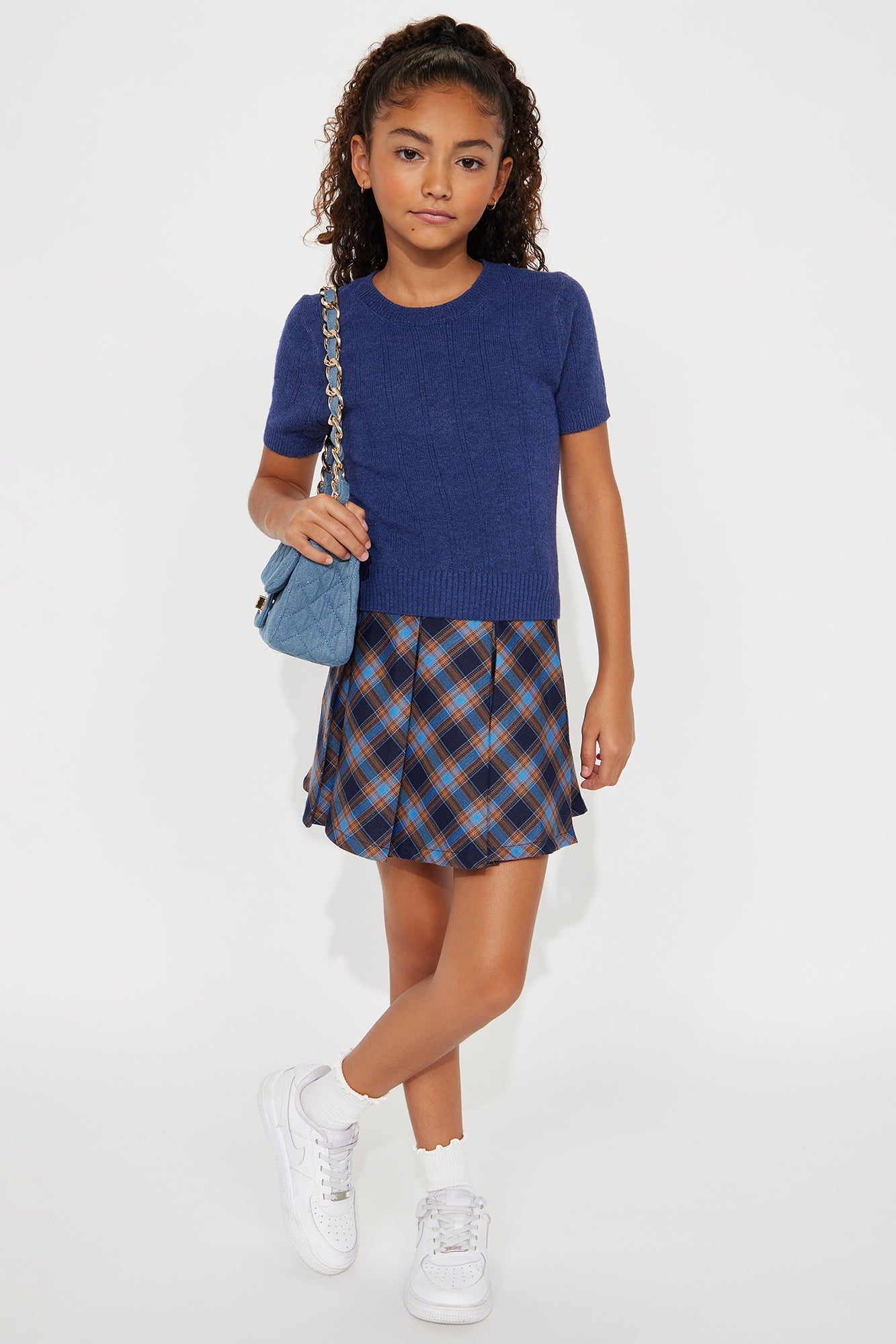 Mini After School Short Sleeve Sweater Top - Navy