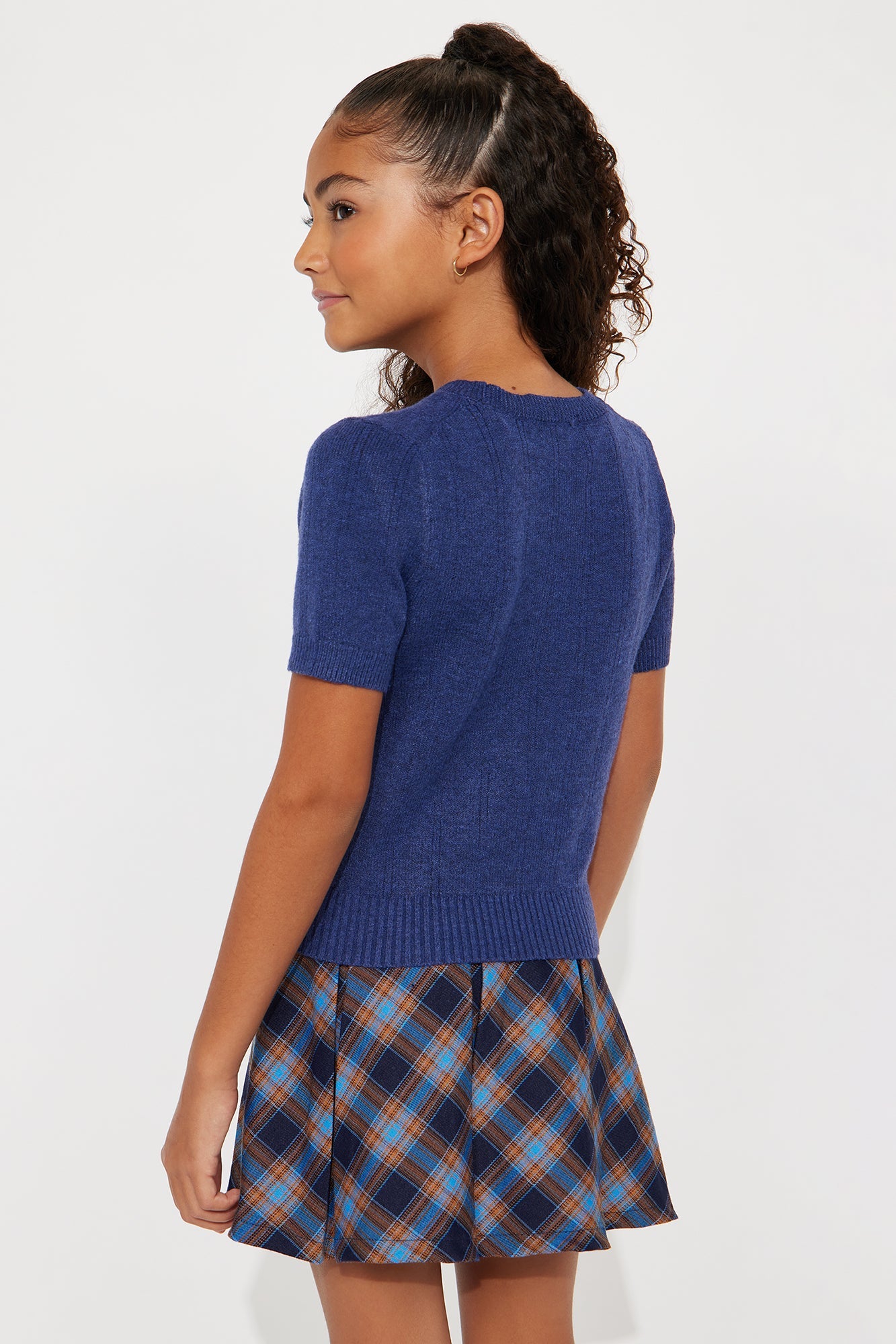 Mini After School Short Sleeve Sweater Top - Navy