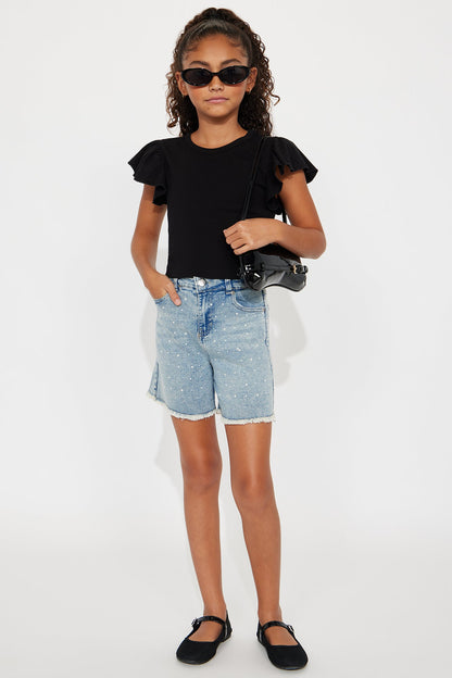Mini Kyra Ruffle Sleeve Top - Black