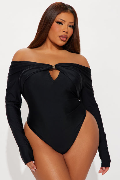 Sylvie Long Sleeve Off Shoulder Bodysuit - Black