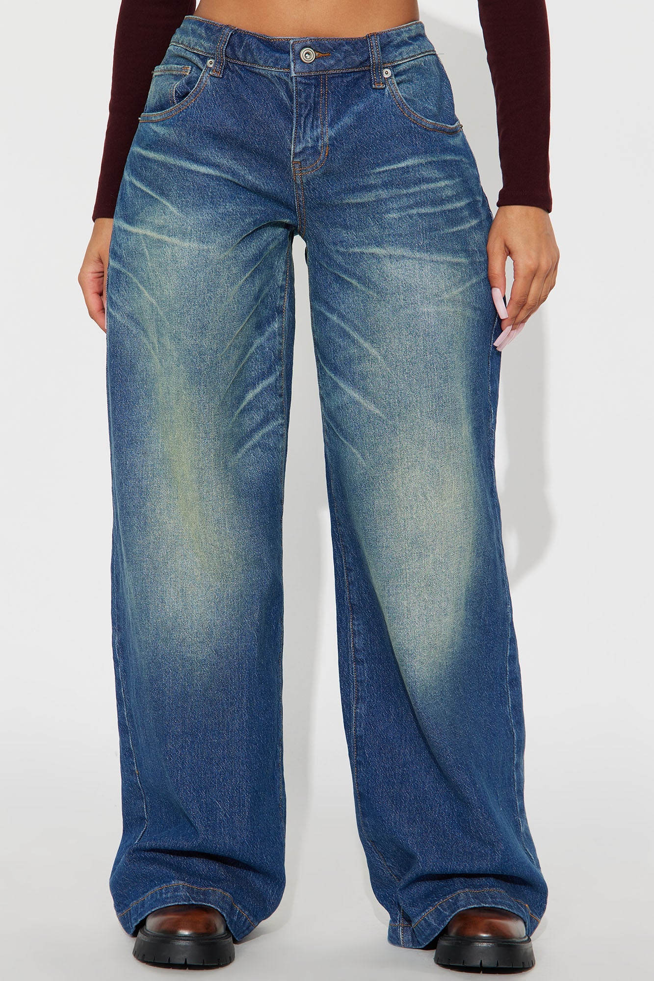 Uptown Gal Wide Leg Denim Jeans - Medium Wash