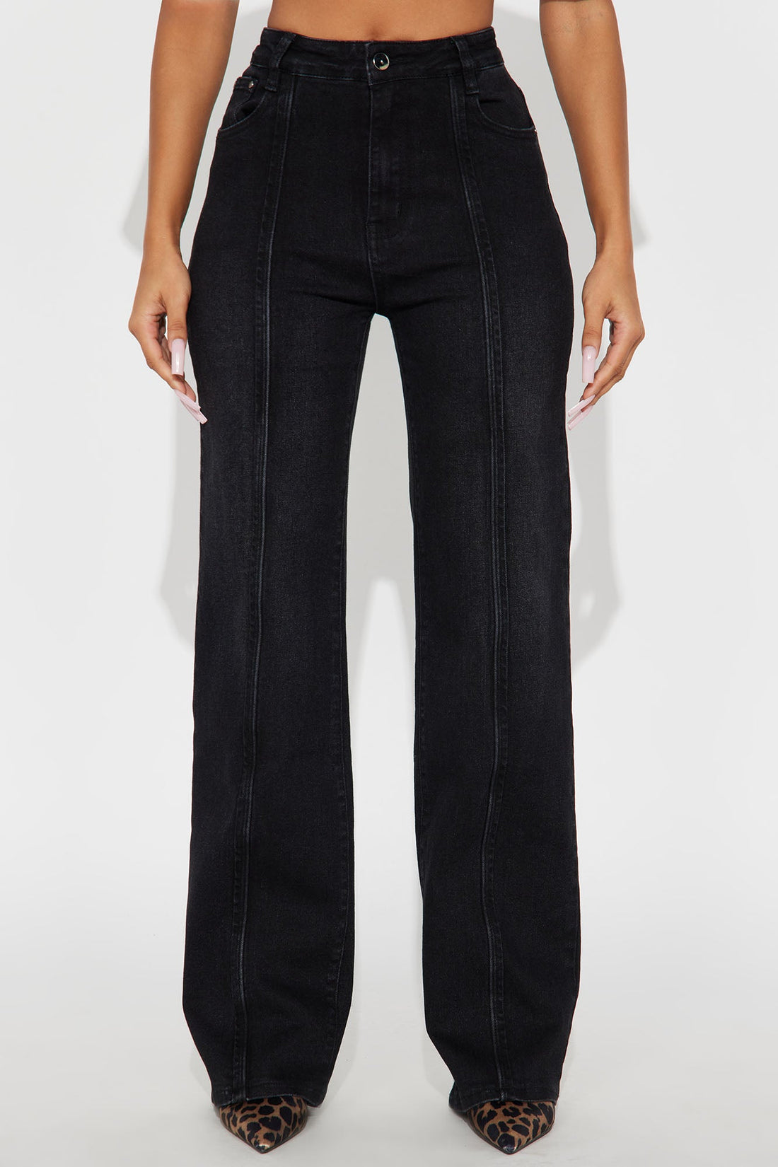 Pintucked Straight Leg Jeans - Black Wash