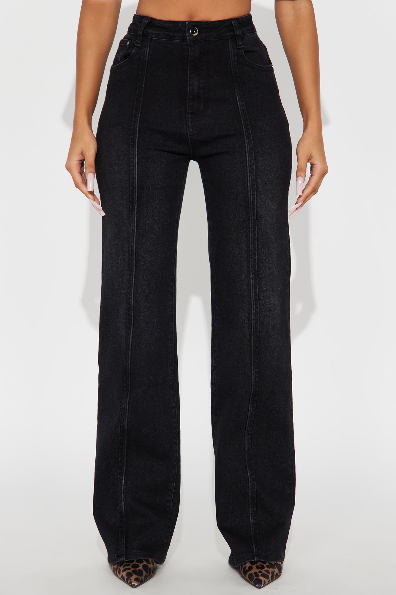 Pintucked Straight Leg Jeans - Black Wash