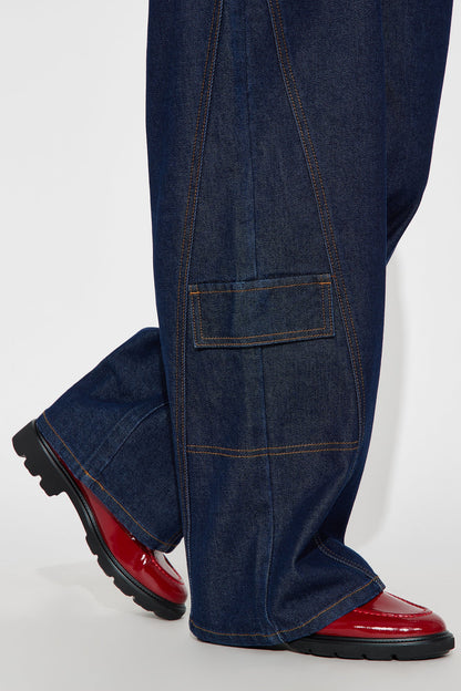 Shadyside Girl Cargo Wide Leg Jeans - Dark Wash