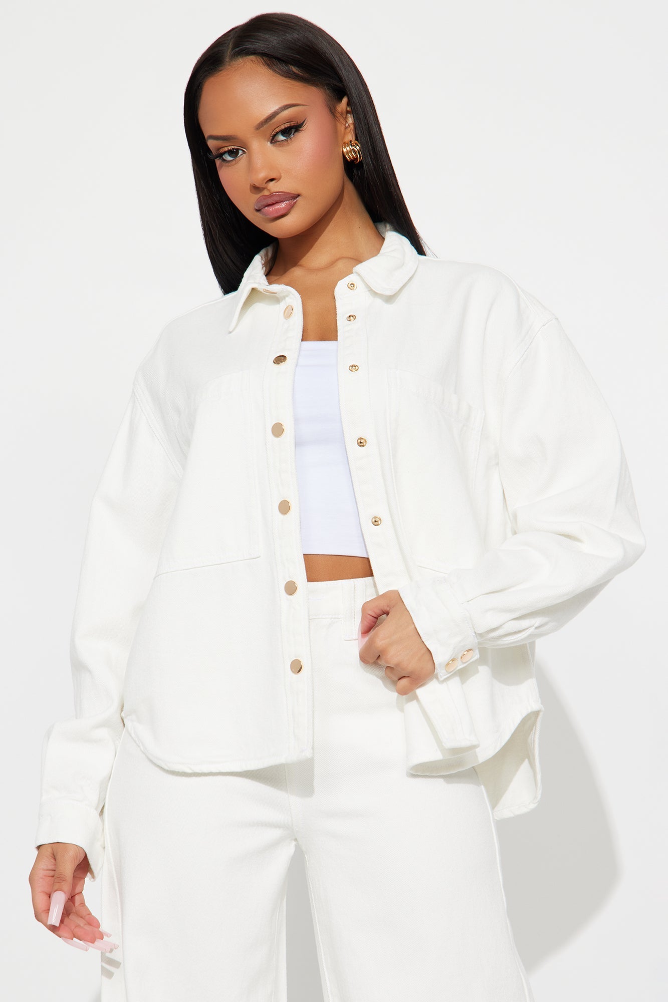 Très Jolie Denim Shacket - White