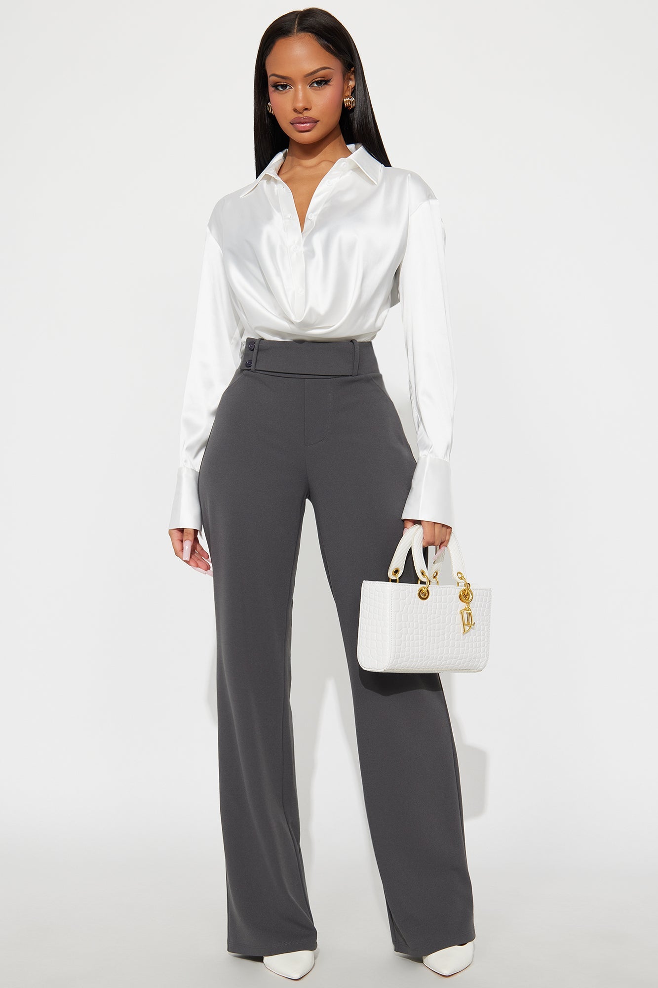 Office Tea Straight Leg Trouser Pant - Charcoal