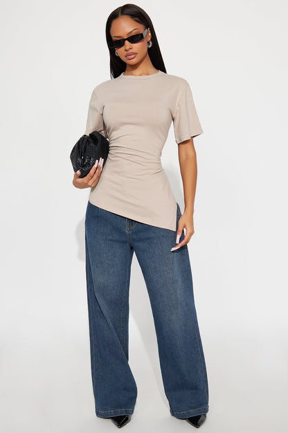 Roseline Short Sleeve Ruched Tshirt - Stone