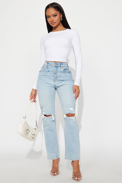 Astoria Ripped Straight Leg Jeans - Light Wash