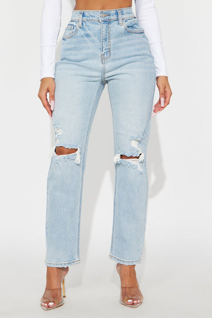 Astoria Ripped Straight Leg Jeans - Light Wash