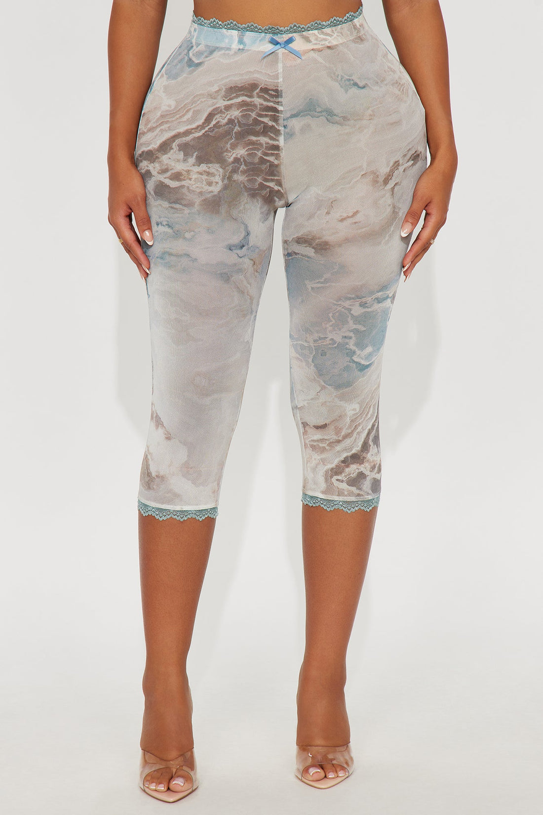 Angelina Lace Trim Mesh Capri Legging - Blue/combo