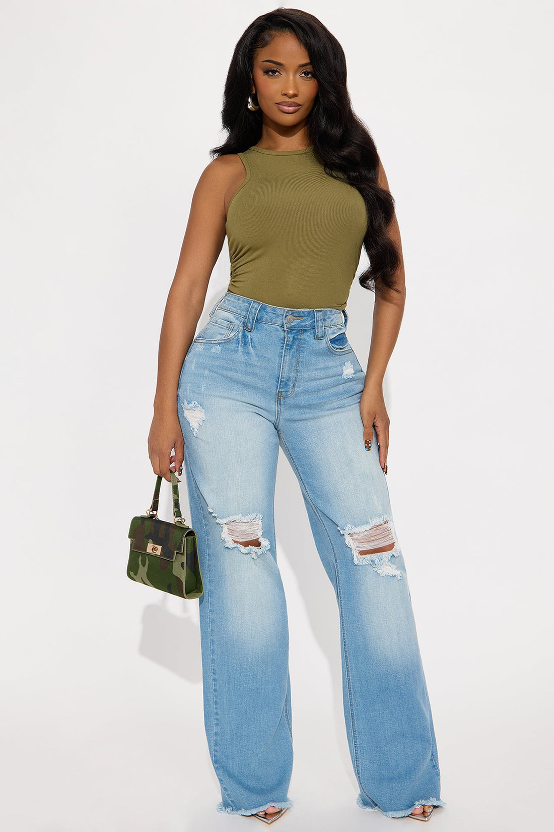 Coldwater Canyon Stretch Ripped Wide Leg Jeans - Light Wash