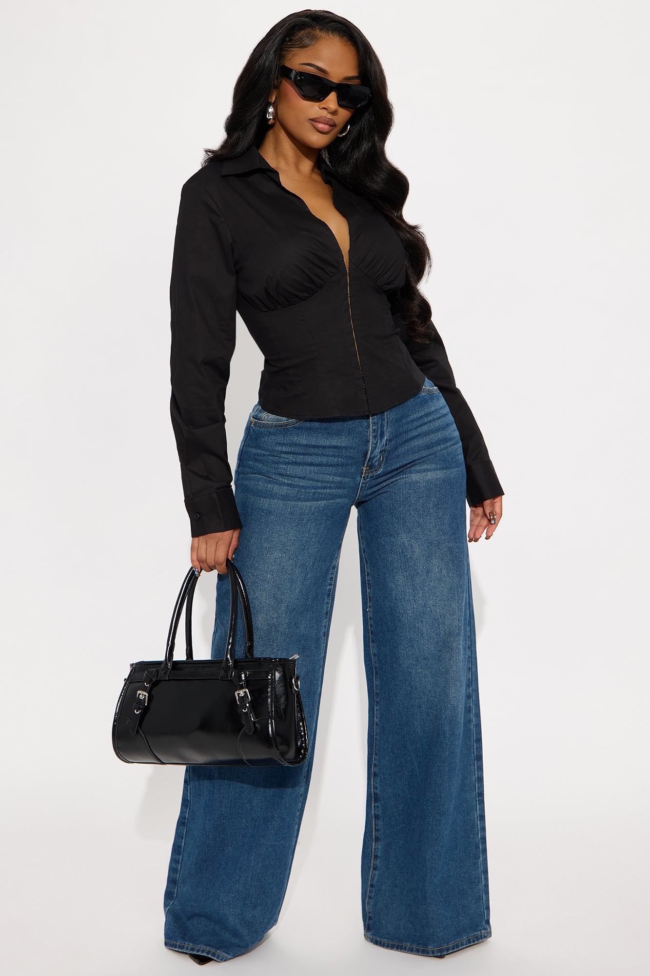 Quinn Poplin Top - Black