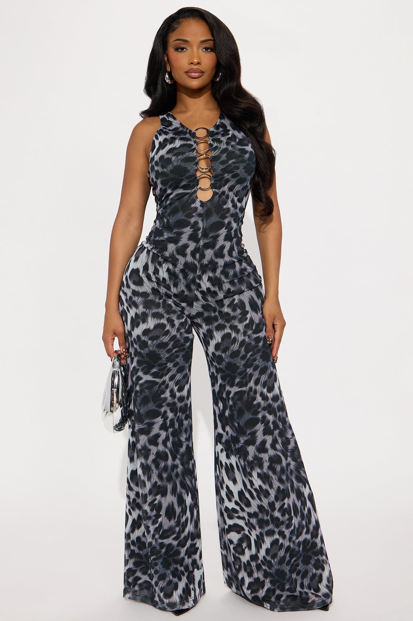 Genesis Mesh Animal Print Jumpsuit - Black/Grey