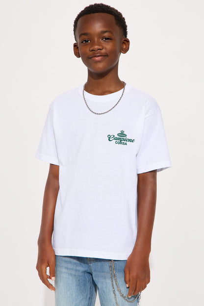 Mini Campione Corsa Short Sleeve Front/Back Tee - White