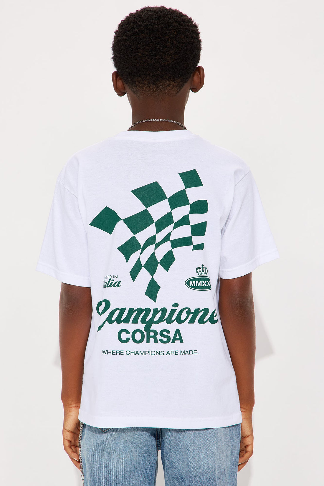 Mini Campione Corsa Short Sleeve Front/Back Tee - White