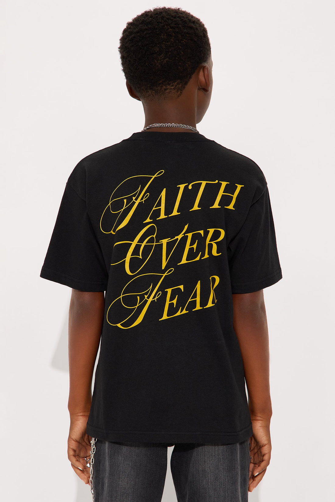 Mini Faith Over Fear Short Sleeve Front/Back Tee - Black