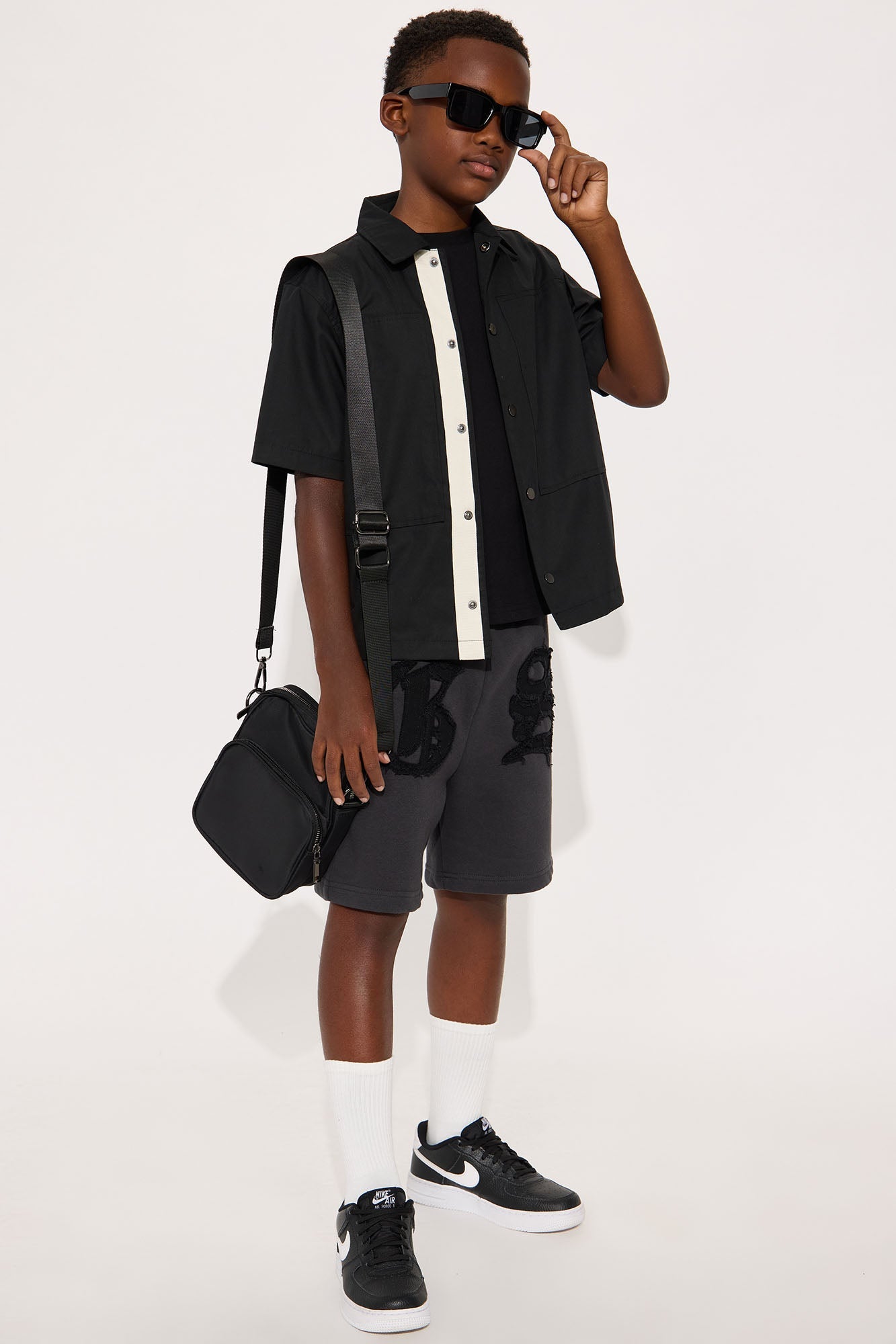 Mini Tyson Relaxed Hit Up Applique Shorts - Charcoal