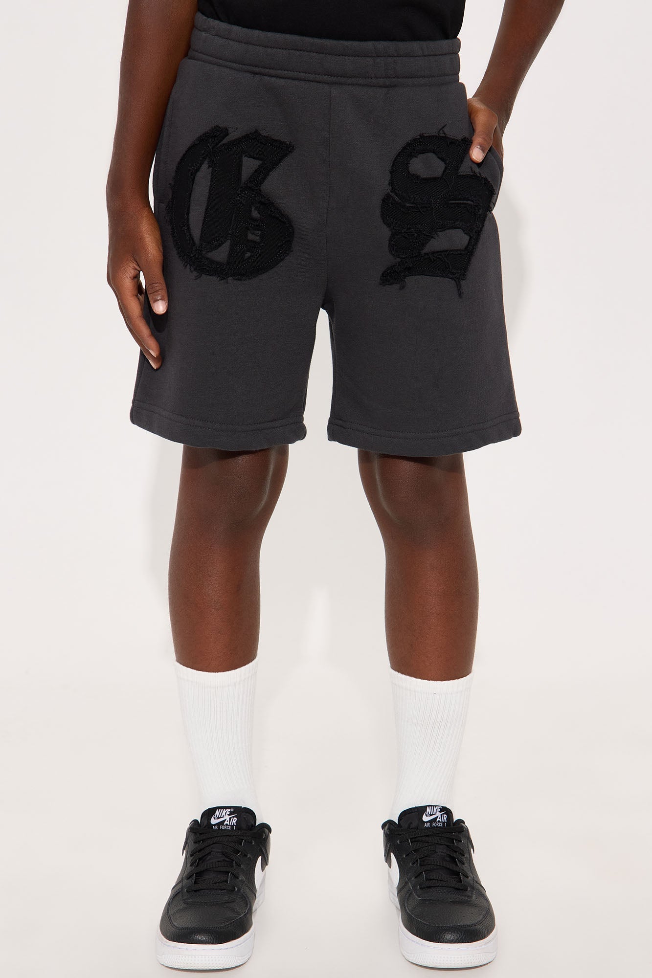 Mini Tyson Relaxed Hit Up Applique Shorts - Charcoal