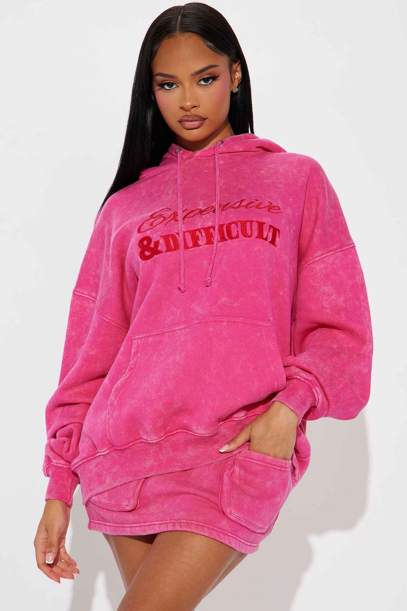 Expensive &amp; Difficult Fleece Skirt Set - Hot Pink