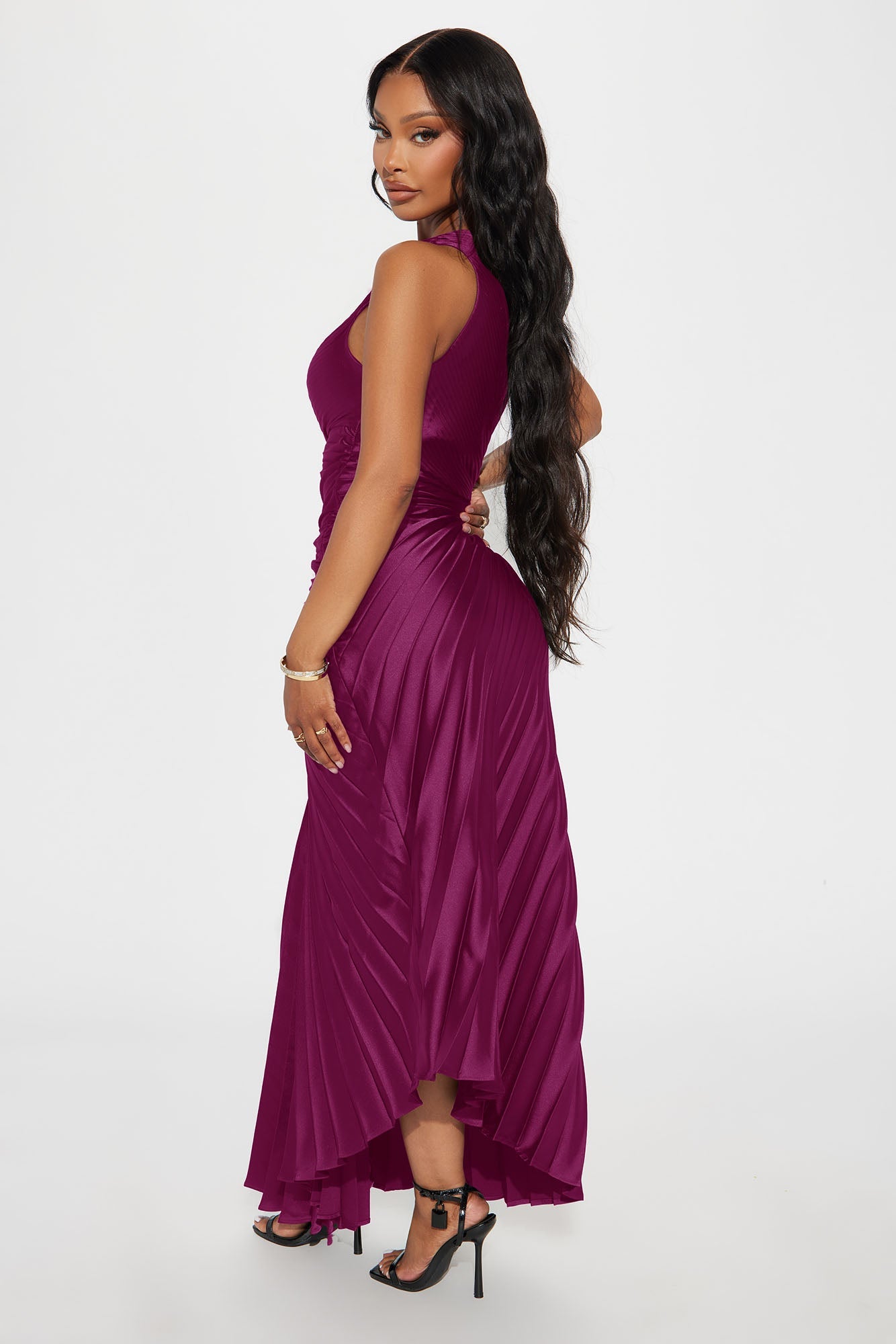 Belle Satin Maxi Dress - Magenta