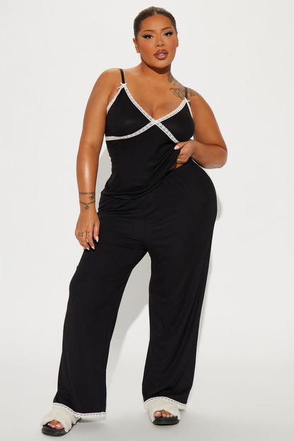In Your Dreams Ribbed PJ Pant Set - Black