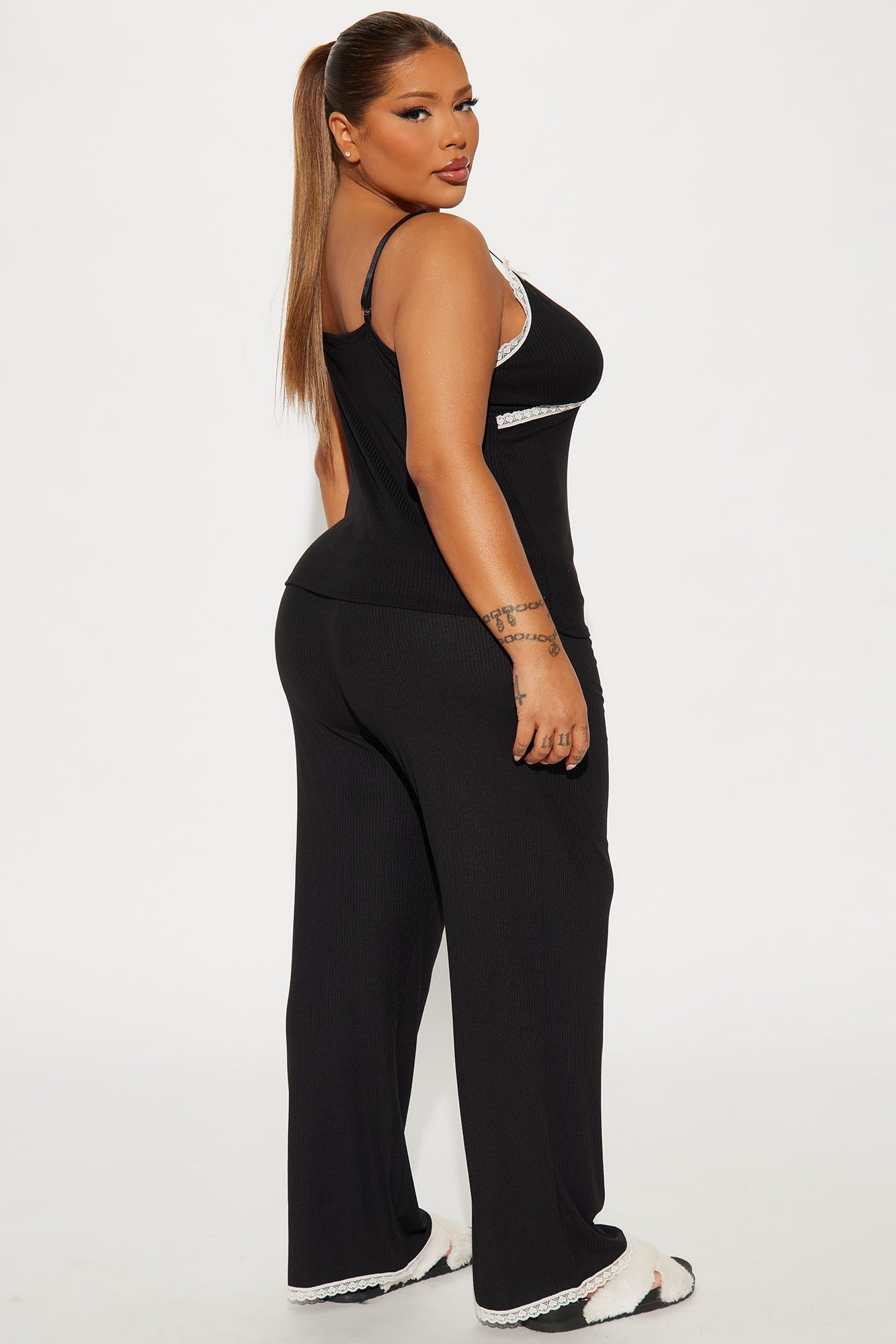In Your Dreams Ribbed PJ Pant Set - Black