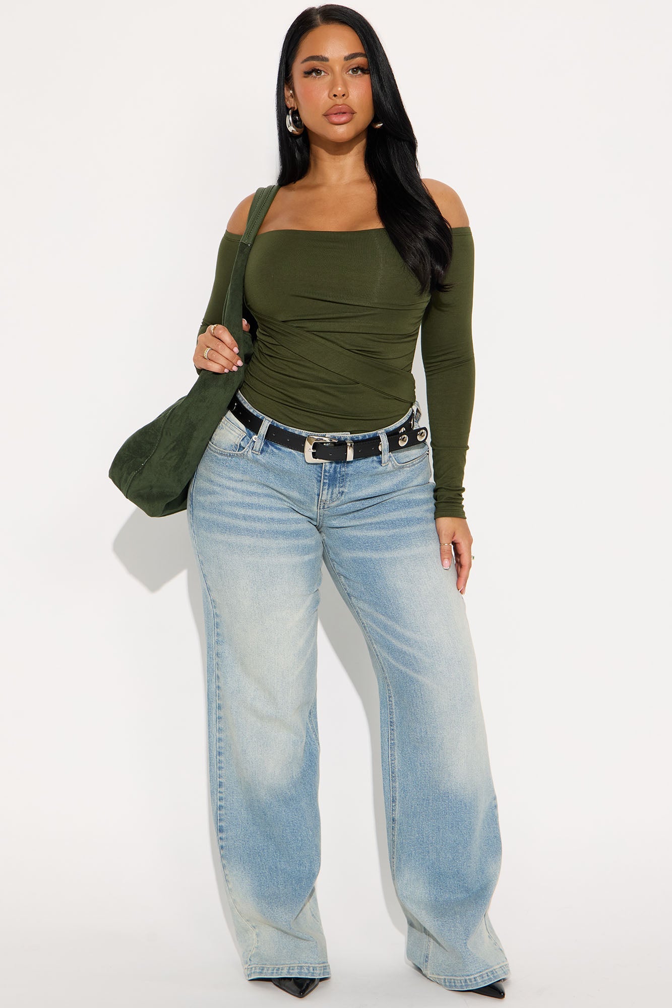 Gilda Off Shoulder Long Sleeve Bodysuit - Olive
