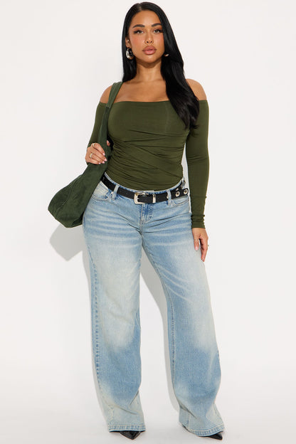 Gilda Off Shoulder Long Sleeve Bodysuit - Olive