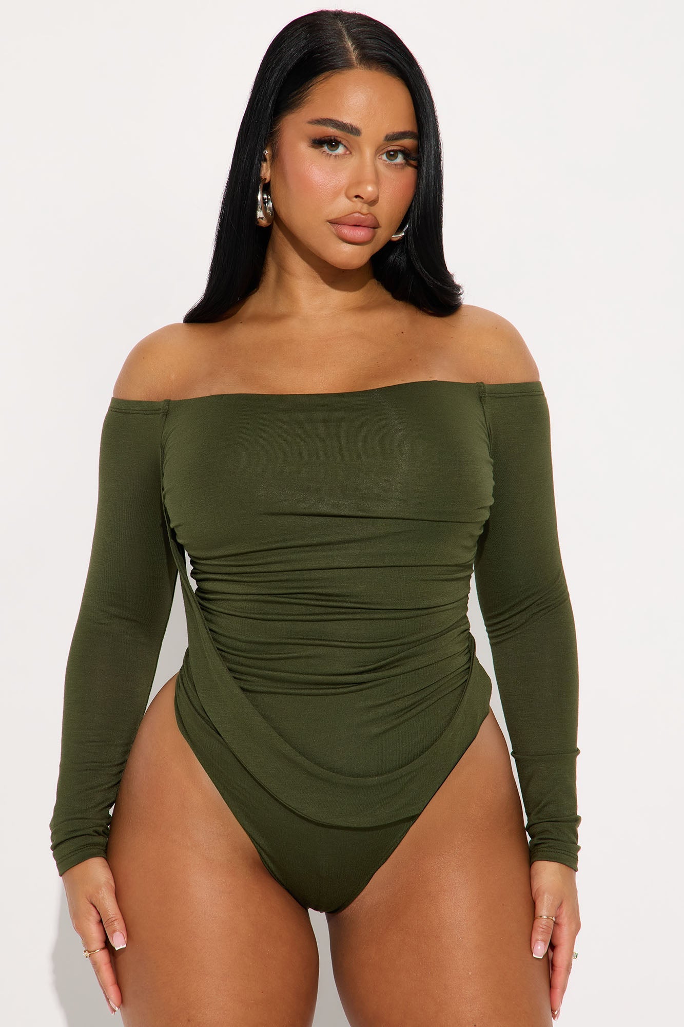 Gilda Off Shoulder Long Sleeve Bodysuit - Olive