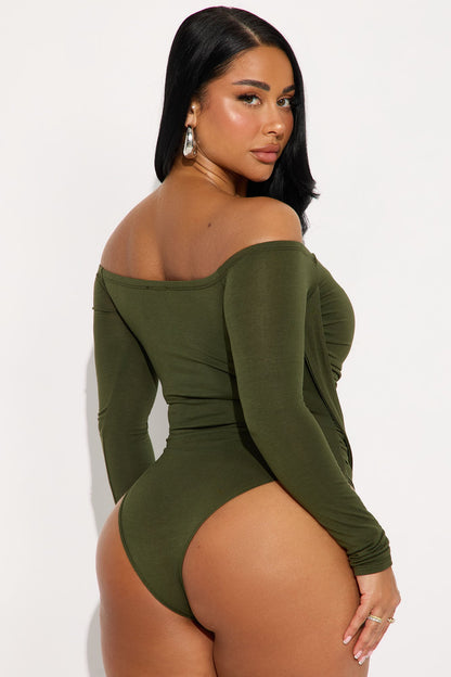 Gilda Off Shoulder Long Sleeve Bodysuit - Olive