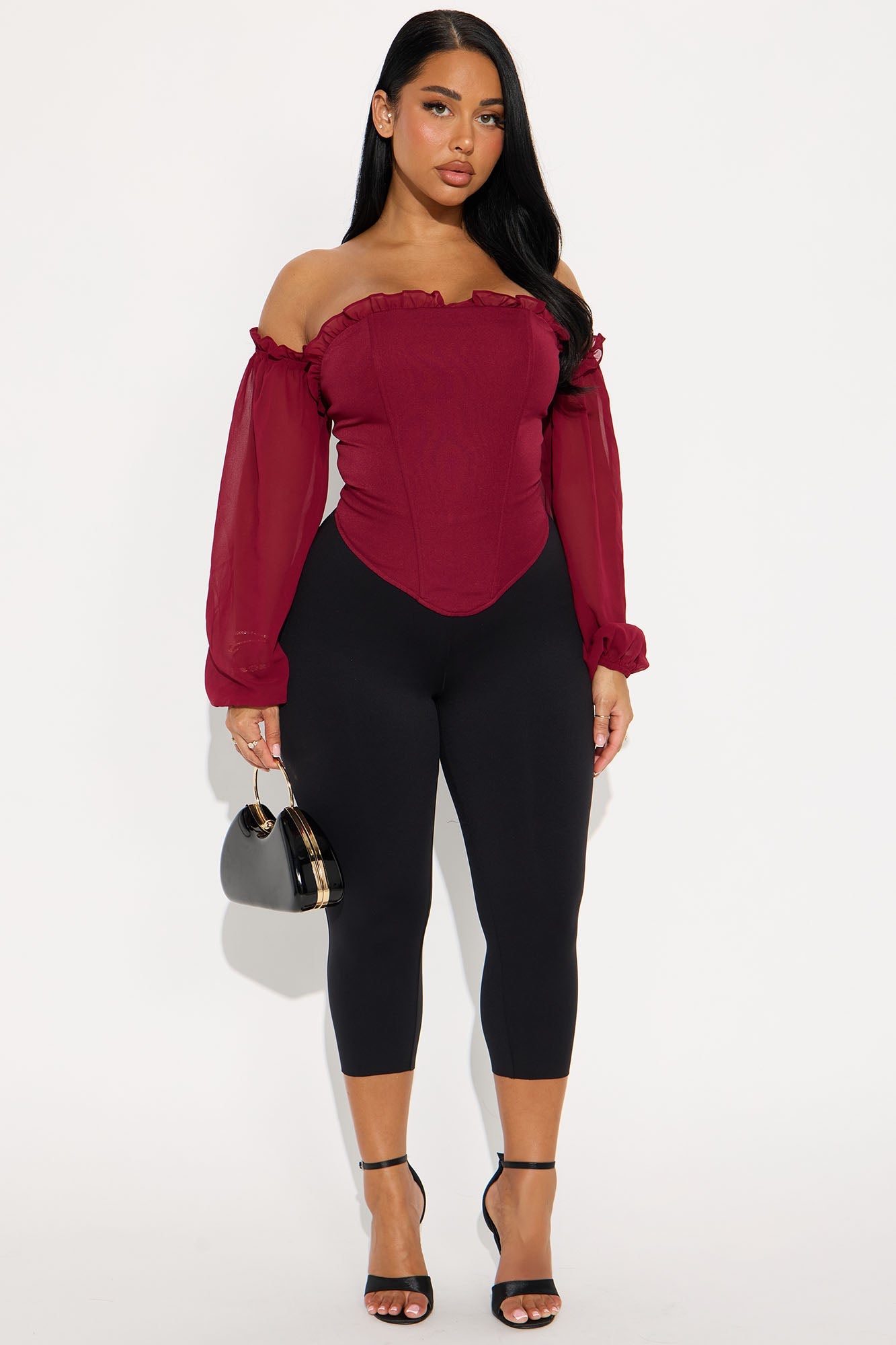Have It All Off Shoulder Corset Top - Burgundy
