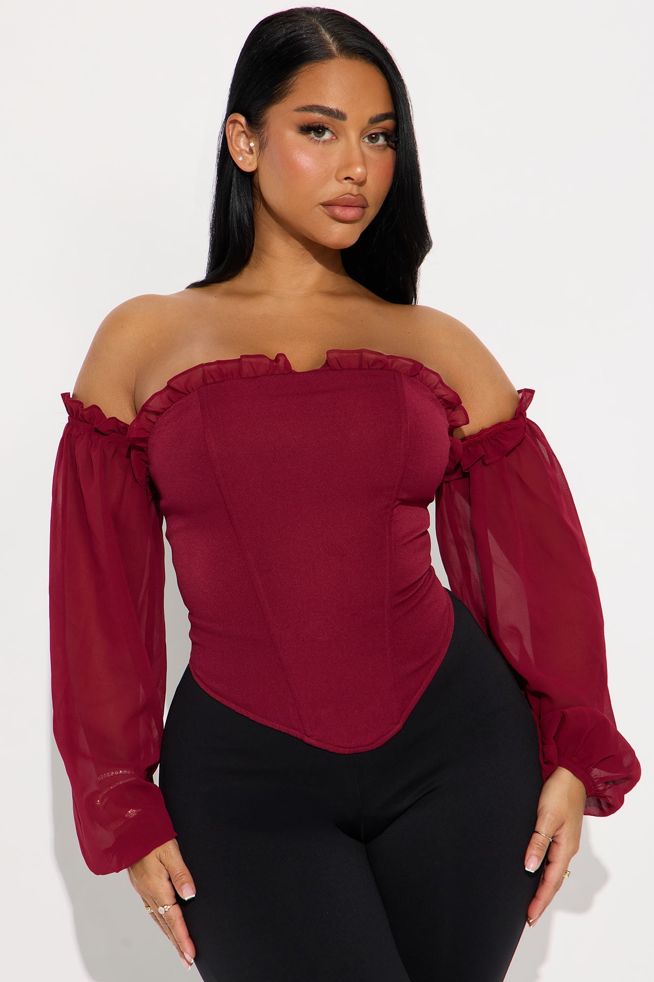 Have It All Off Shoulder Corset Top - Burgundy