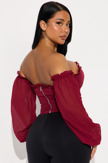 Have It All Off Shoulder Corset Top - Burgundy