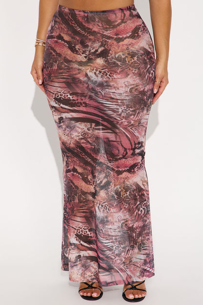 Layla Sheer Animal Print Mesh Maxi Skirt - Brown/combo