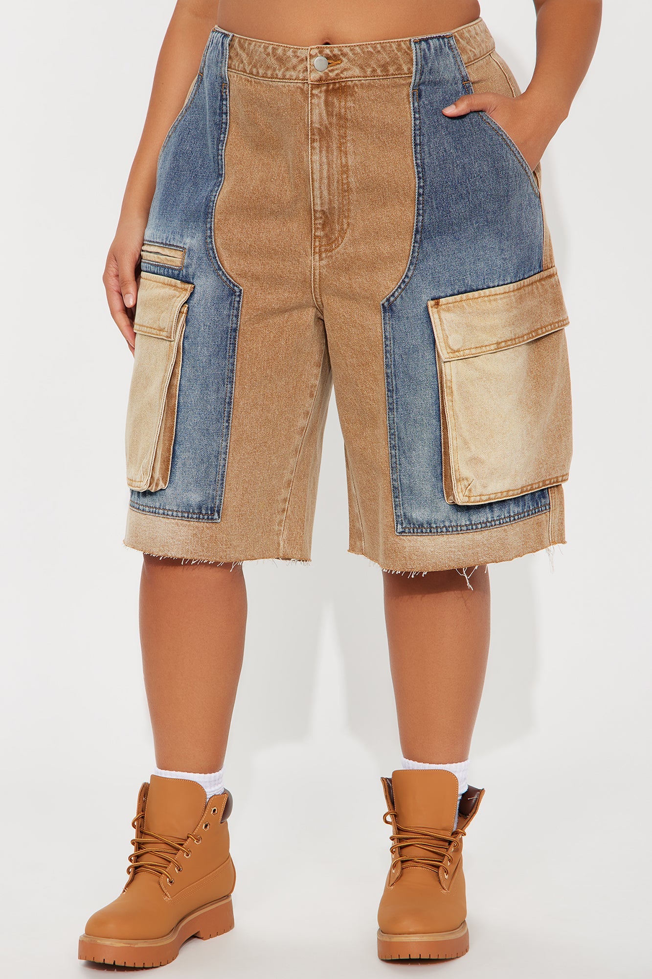 Sahara Cargo Denim Jorts - Tan/Multi
